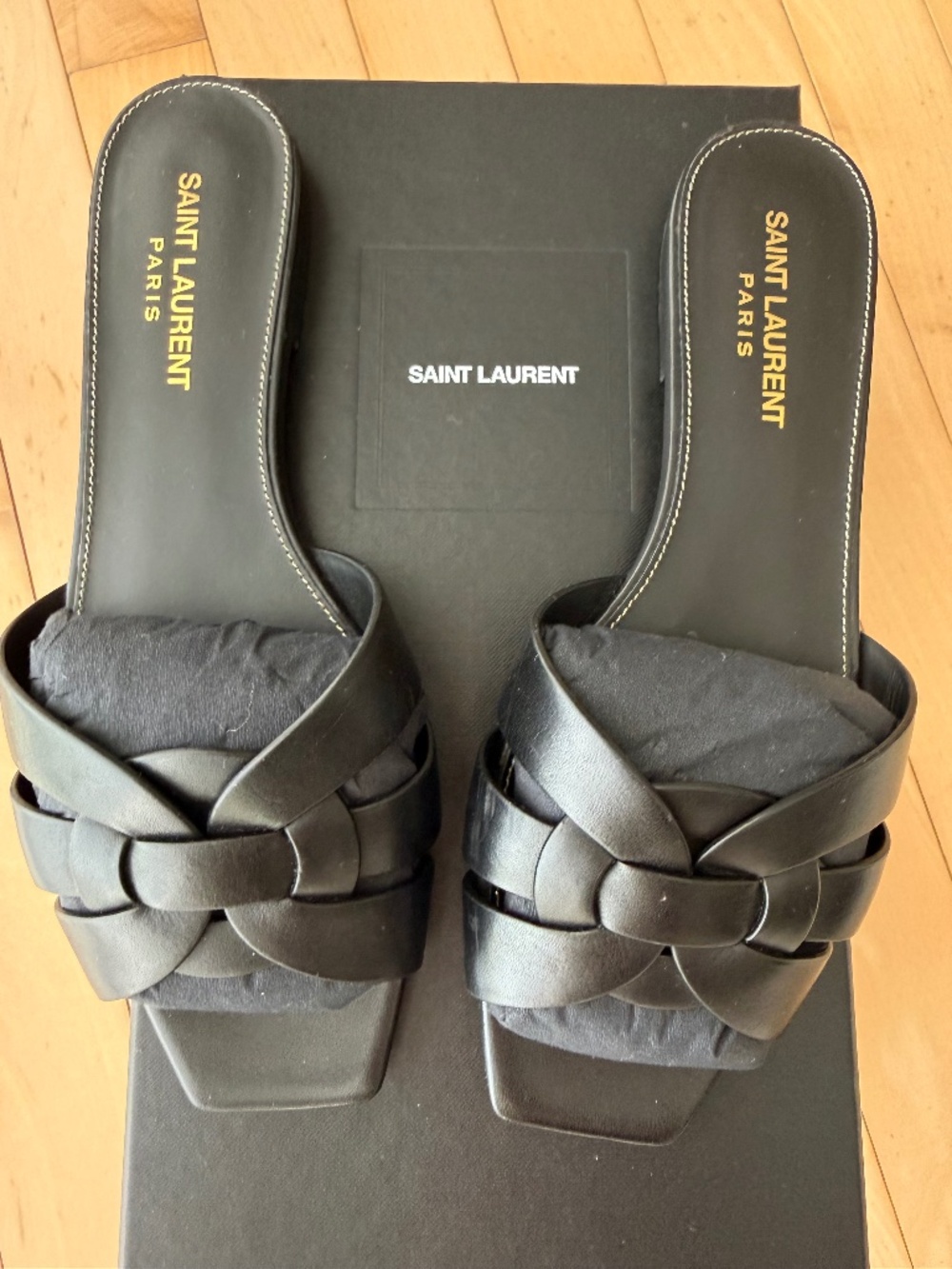 YSL TRIBUTE SANDALS IN SMOOTH LEATHER BLACK US SIZE 7.5 - Picture 2 of 14